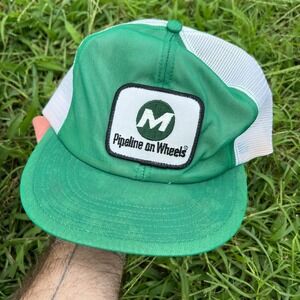Vintage 1970s Hat Pipeline on Wheels Richmond Headwear USA Oilfield Roughneck